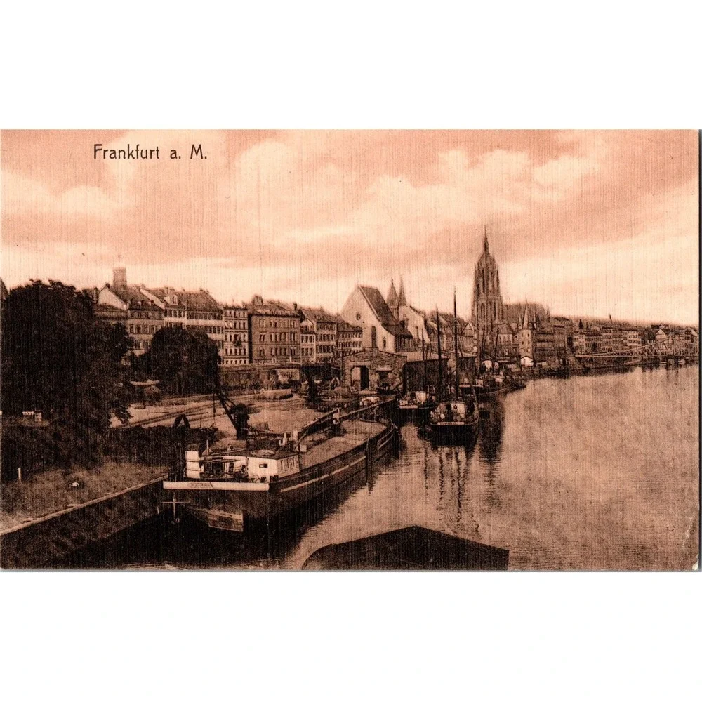 Vintage Frankfurt a. M. Riverside Scene Sepia Postcard Germany‎